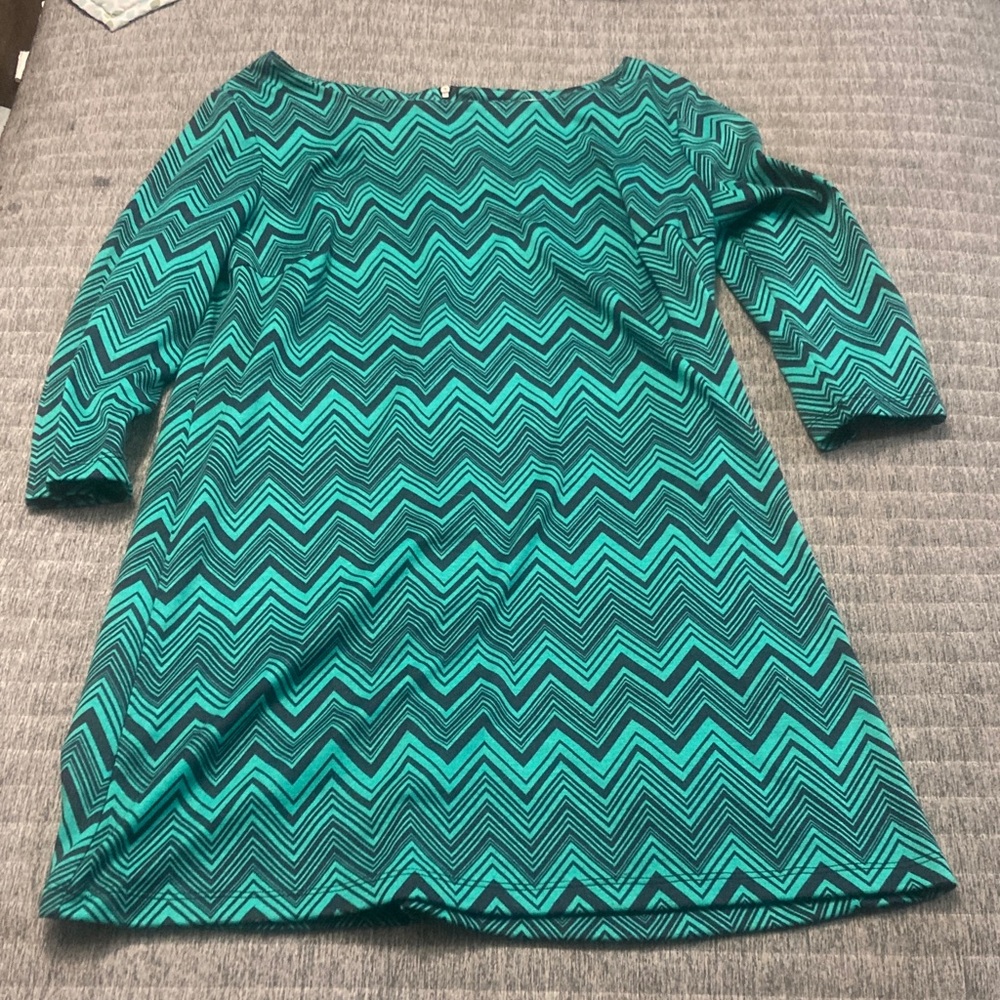 One Clothing Teal and Black Chevron Dress